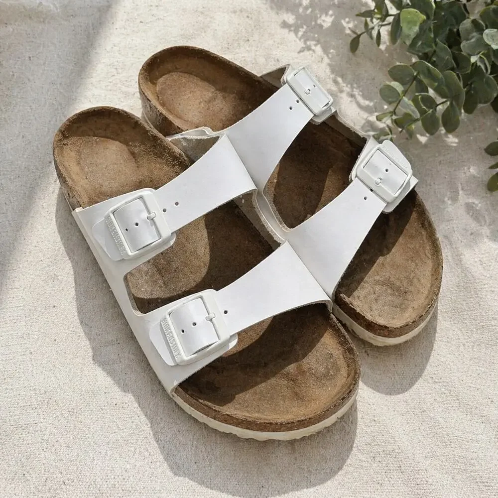 Birkenstock Arizona Unisex Sandals Slides Shoes Birko-Flor White EU45 USM 12